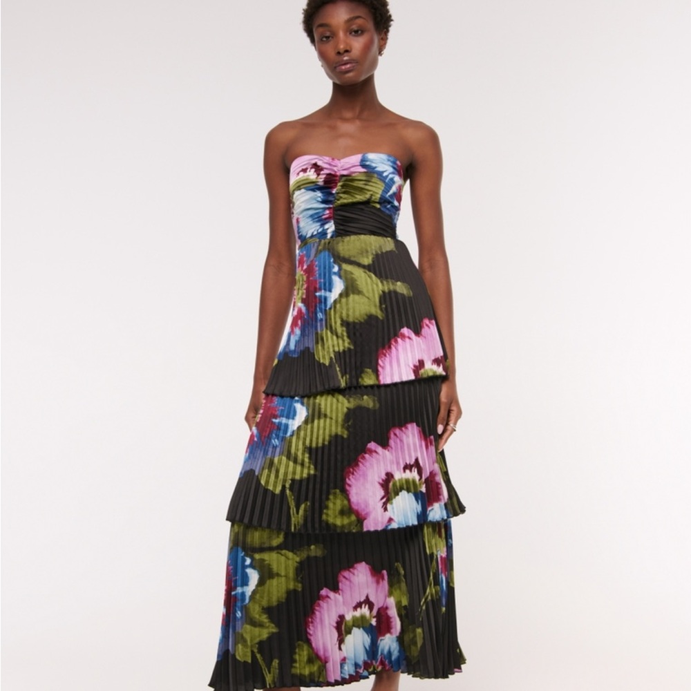 Abercrombie & Fitch Strapless Floral Dress - Black, Pink, Blue, Green